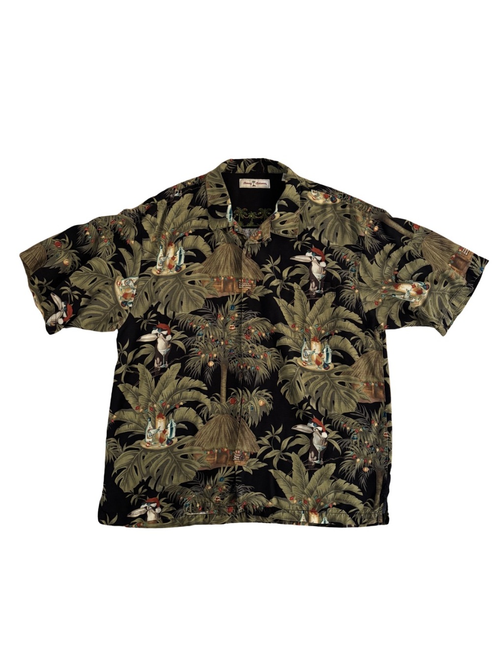 Tommy Bahama Silk Black Hawaiian Camp Shirt